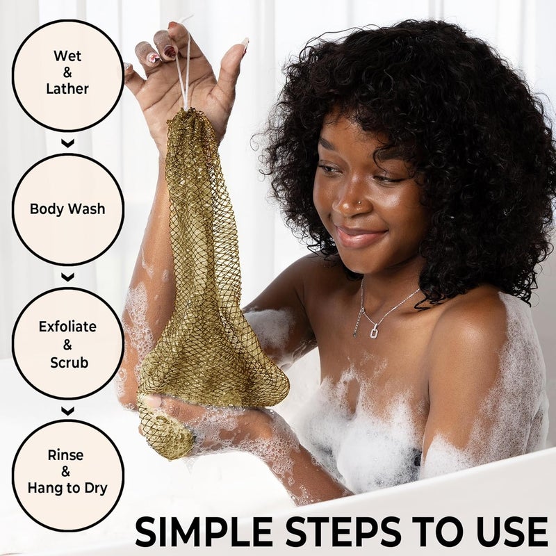 MINISENTIALS African Net Sponge Authentic - Afro Scrub Exfoliating Net Sponge with Knots - African Bath Sponges for Body Scrubber Exfoliator - Back Scrubber for Shower Bathing Accessories - Image 3